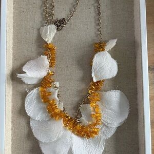 Vintage Anthropologie White and Gold Statement Necklace